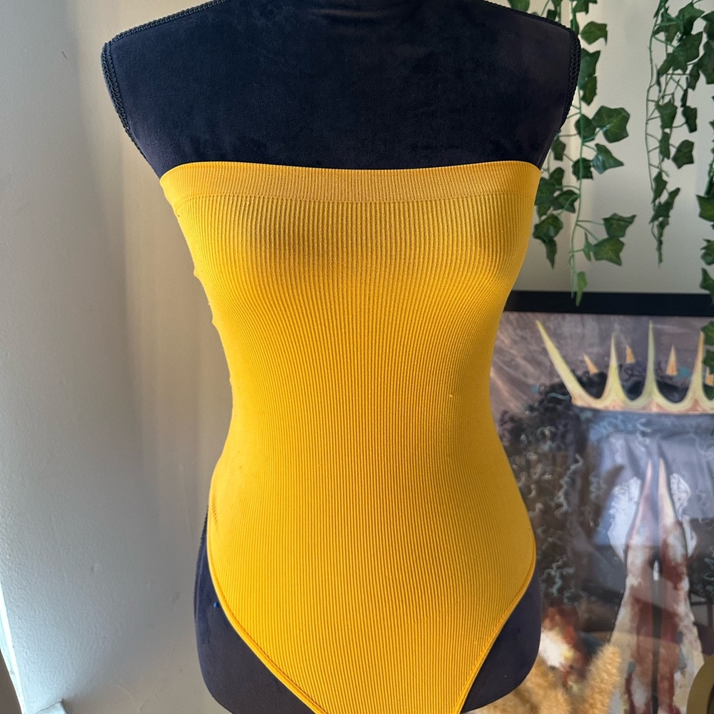 Yellow Strapless Ribbed Top